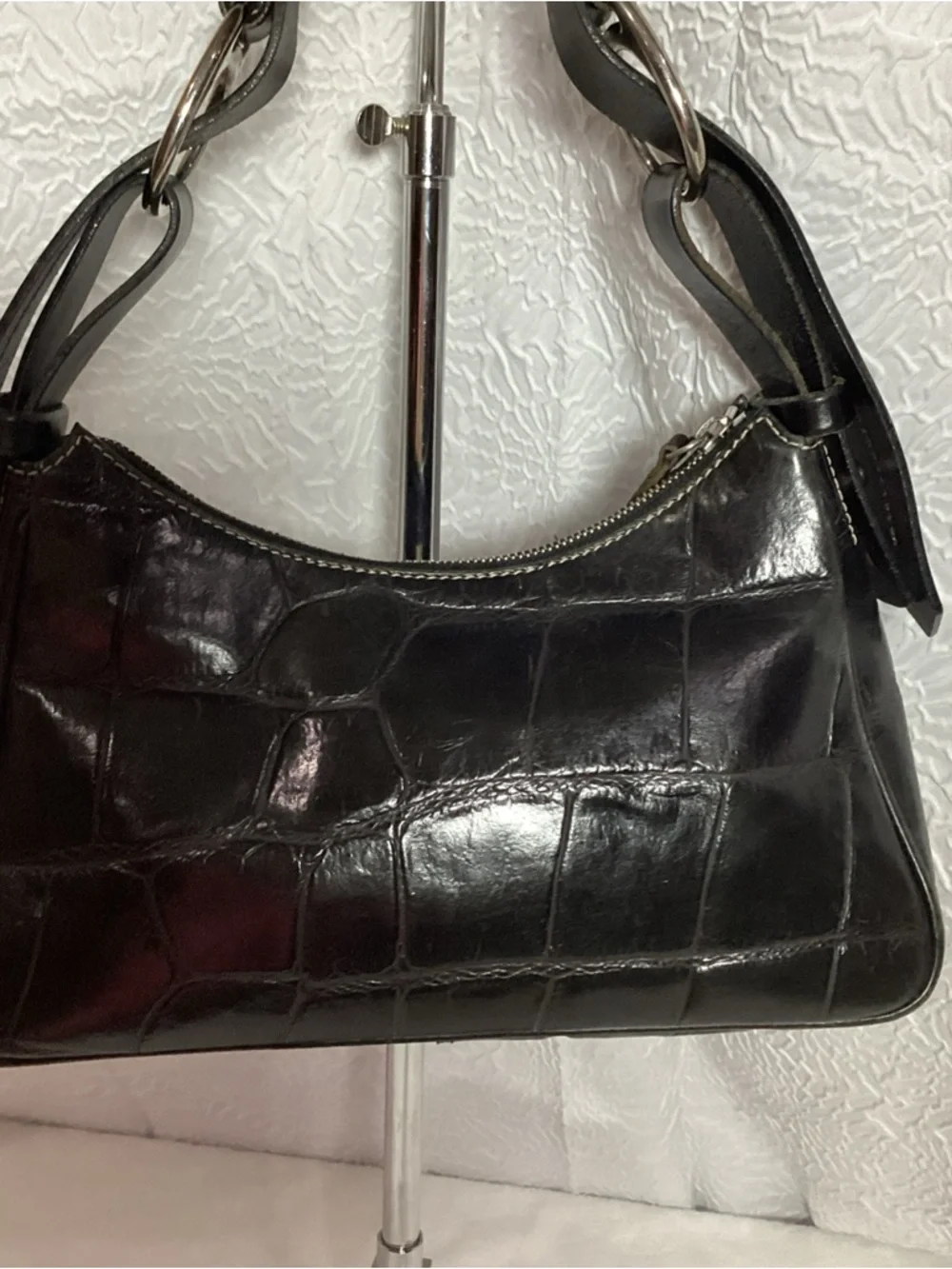 Dooney & Bourke Black Crocodile Embossed Leather Hobo Bag Classic Beauty
